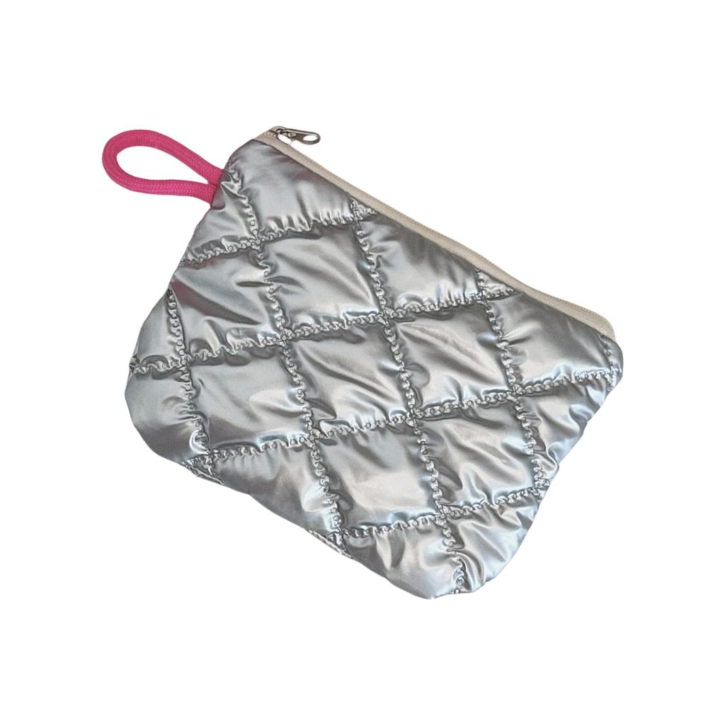 Elegant Diamond Pattern Silver Organizers Bag Durable Water Resistant PU Storage Bag for Travel and Daily Commute