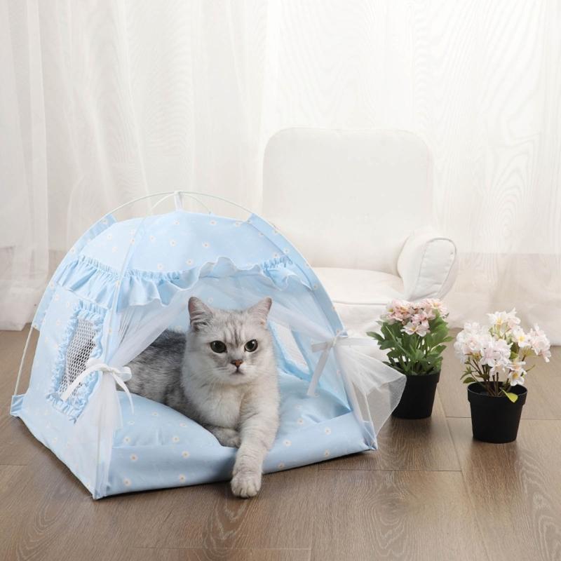 For Pet Tent Bed for Small Dogs and Cats Semi-closed Condo Summer Cave with 2-Sided Cushion Puppy House Easy To Clean