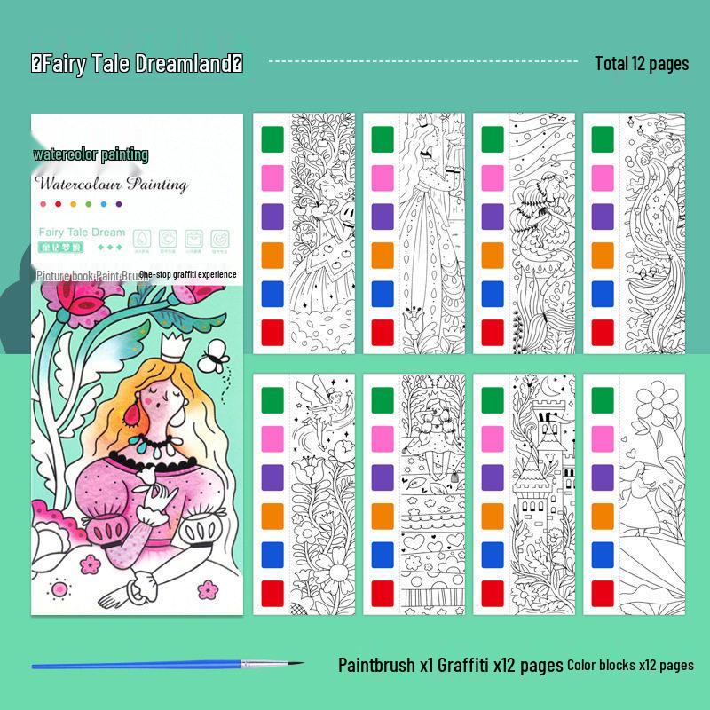 Portable Children's Watercolor Doodle and Coloring Book with Sticky Notes and Gouache