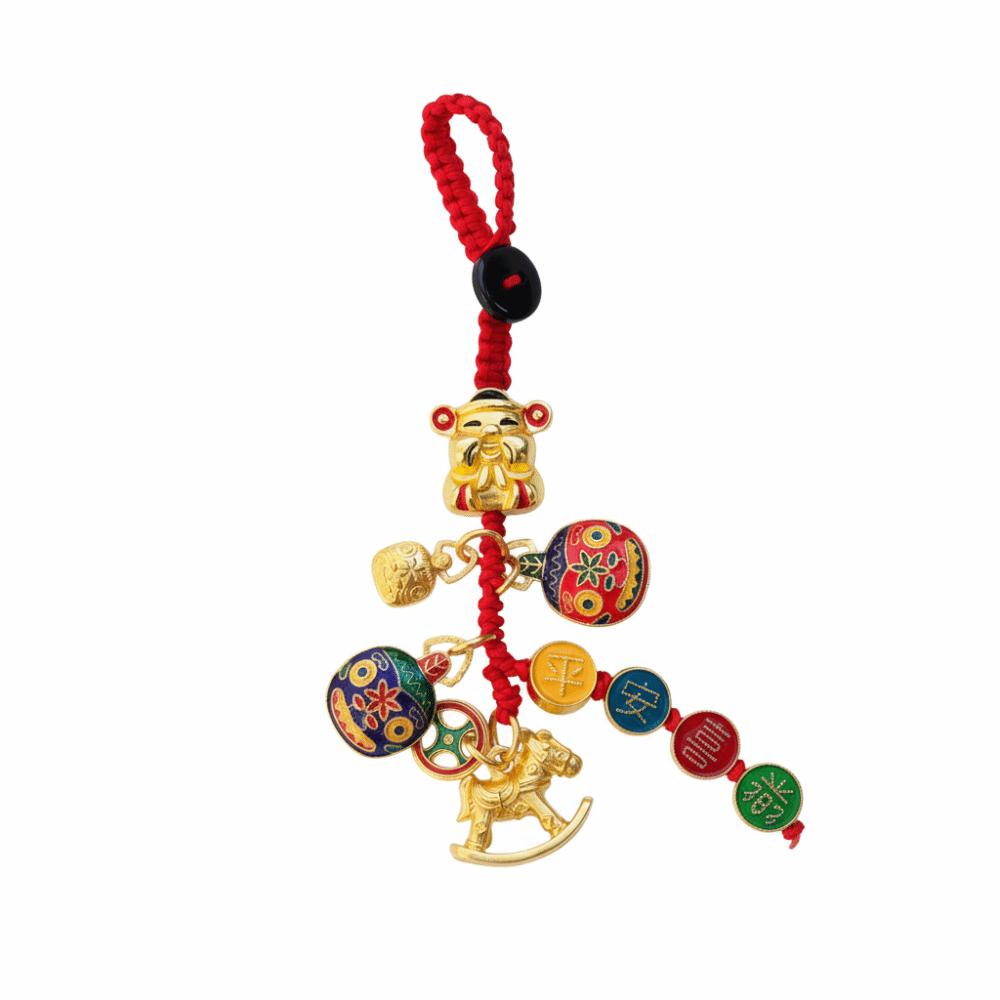 Retro Chinese Phone Chain Cute Fortune God Keyring Hand-woven Plutus Lucky Keychain  Decoration
