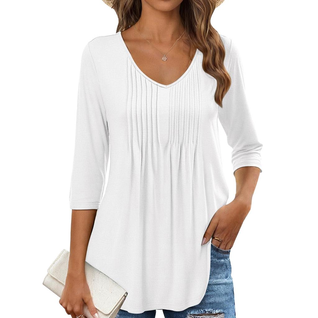 Damen Sommer Tops Casual Rüschen Kurzarm Rundhalsausschnitt Lose Plissee T Shirts