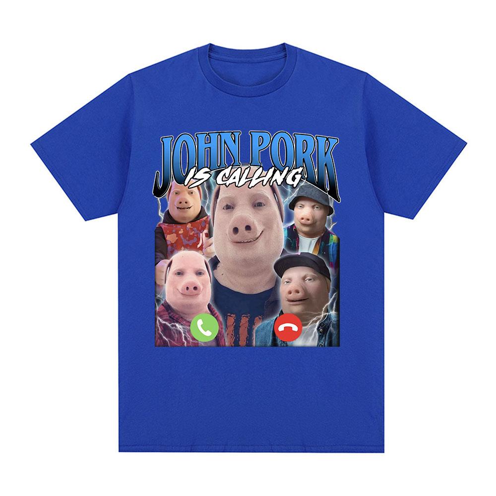 John Pork ruft T-Shirt Lustiger Humor Schwein Meme Design Grafik T-Shirt Mode Hip Hop Kurzarm Baumwolle Übergroße T-Shirts