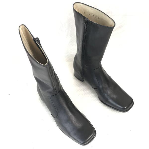 USED/REGAL Side-Zip Long Leather Boots [22.5/Black] Gripped Sole Japan