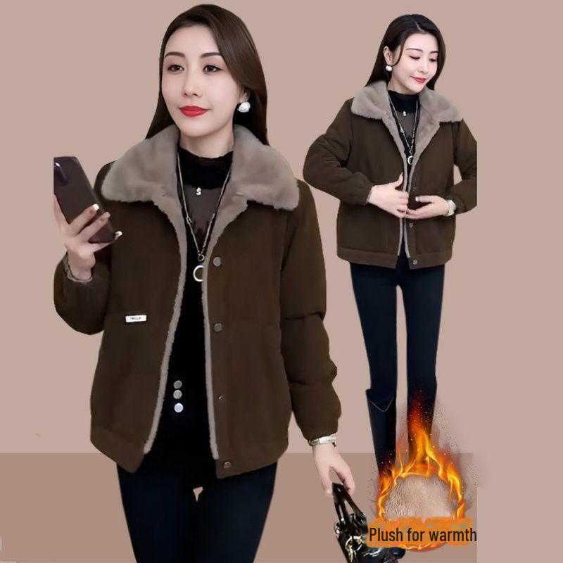 

Женская короткая бархатная парка - зимняя мода 2023 года: Универсальный, свободный, теплый и плотный. 5XL [Recommended 72.5-85 kg]