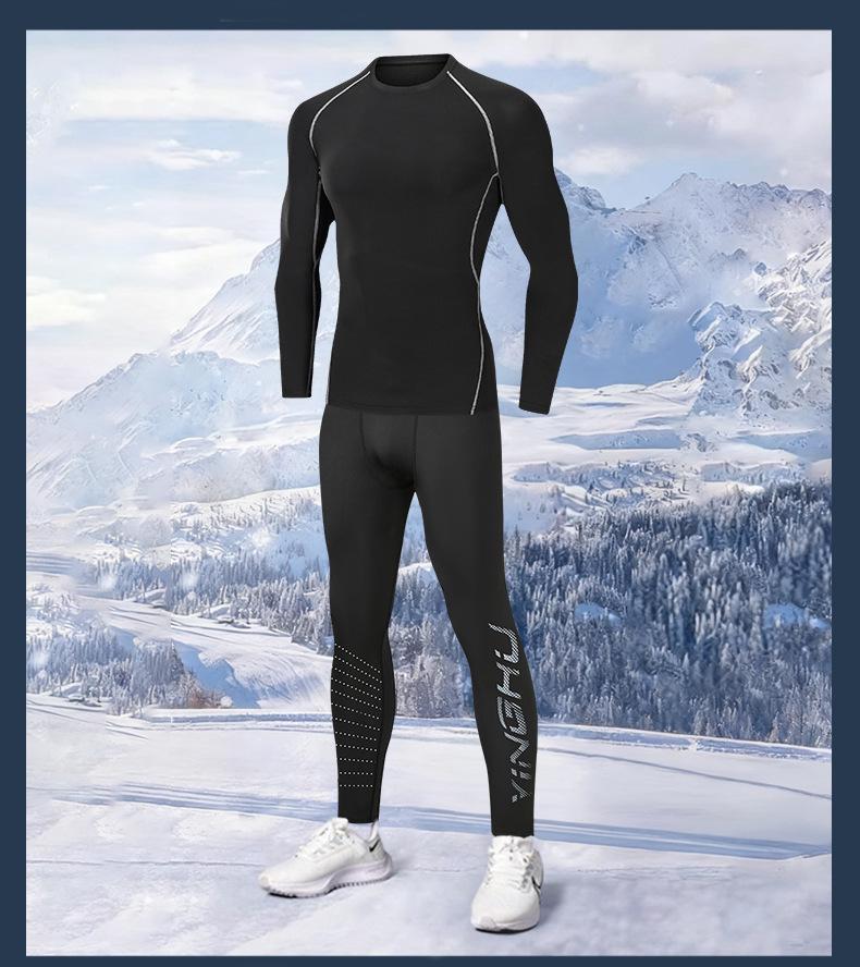 Tuta Intima Termica Asciugatura Rapida - Manica Lunga, Alta Elasticità, Interno Felpato per Corsa & Fitness Autunno/Inverno