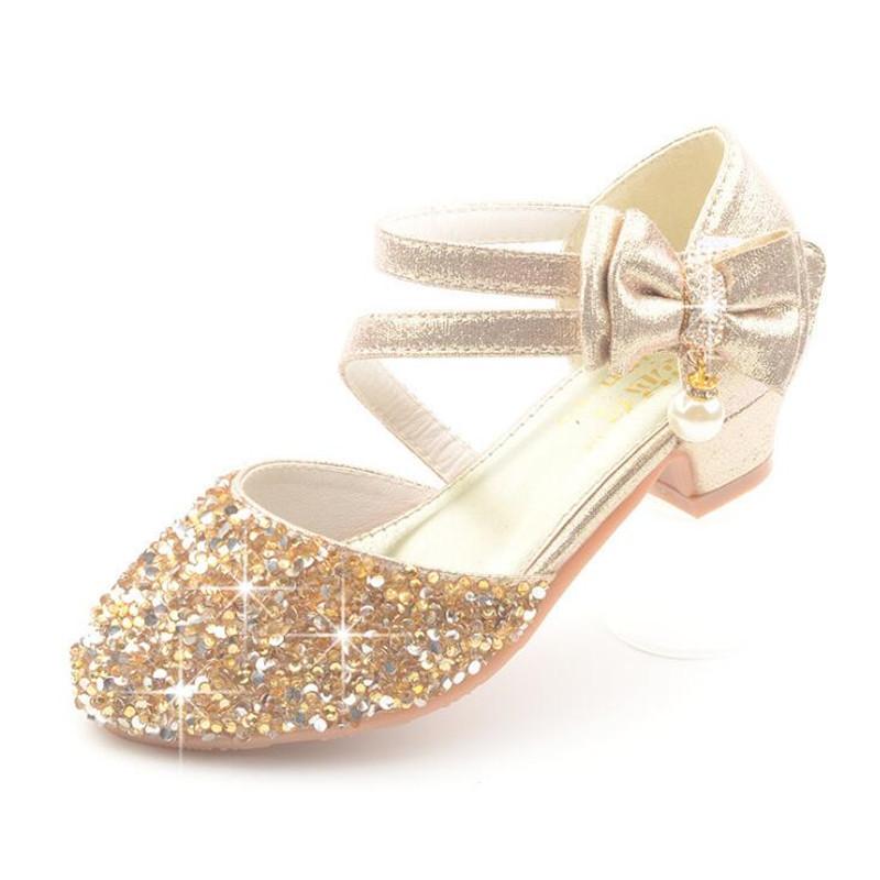 2026 Children Sandals Girl High Heels Princess Shoes For Girls Glitter Bowtie High Heel Sandals Dress Party Shoe Size 26-38