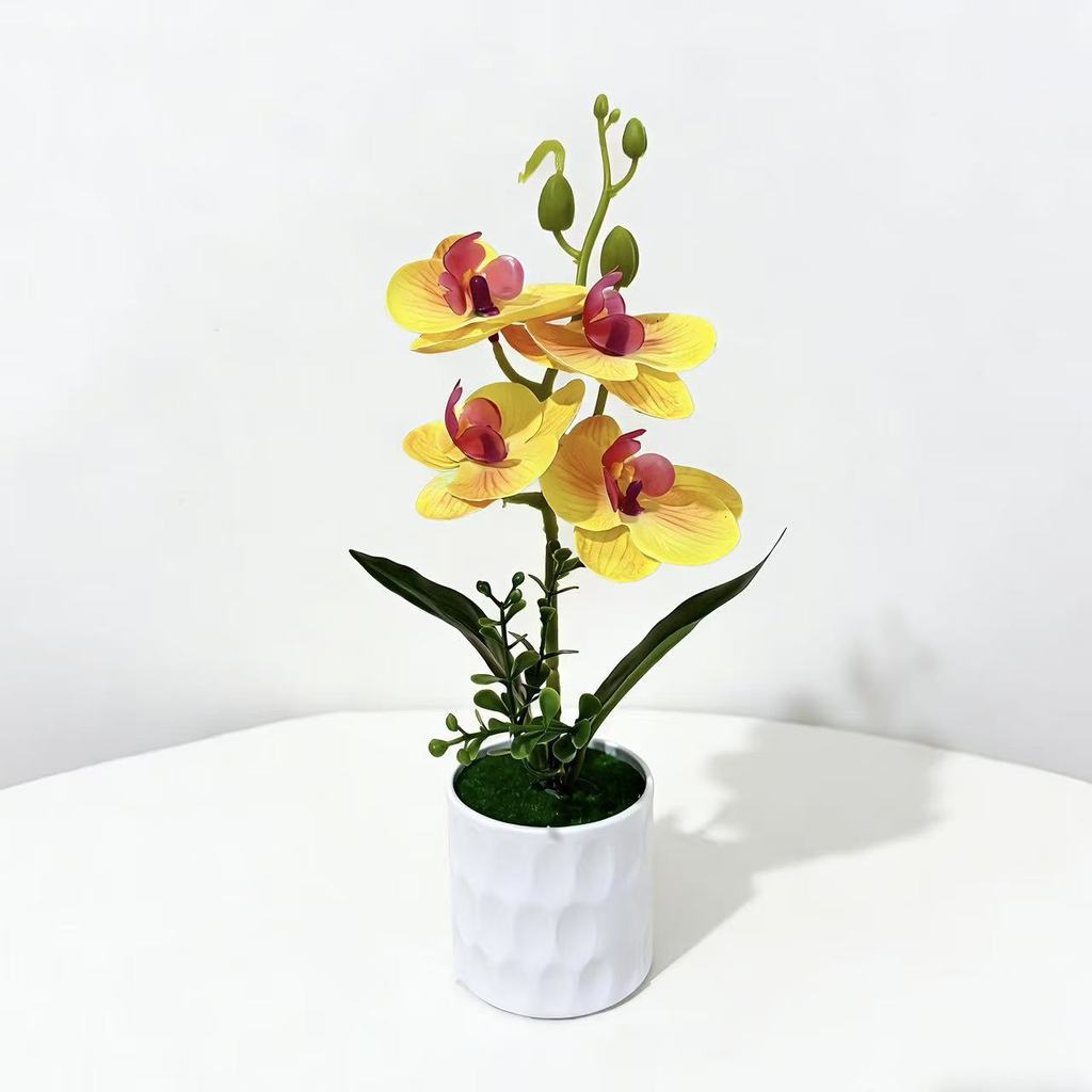 Butterfly Orchid Faux Plant With Handcrafted Plastic Base For Office Decor