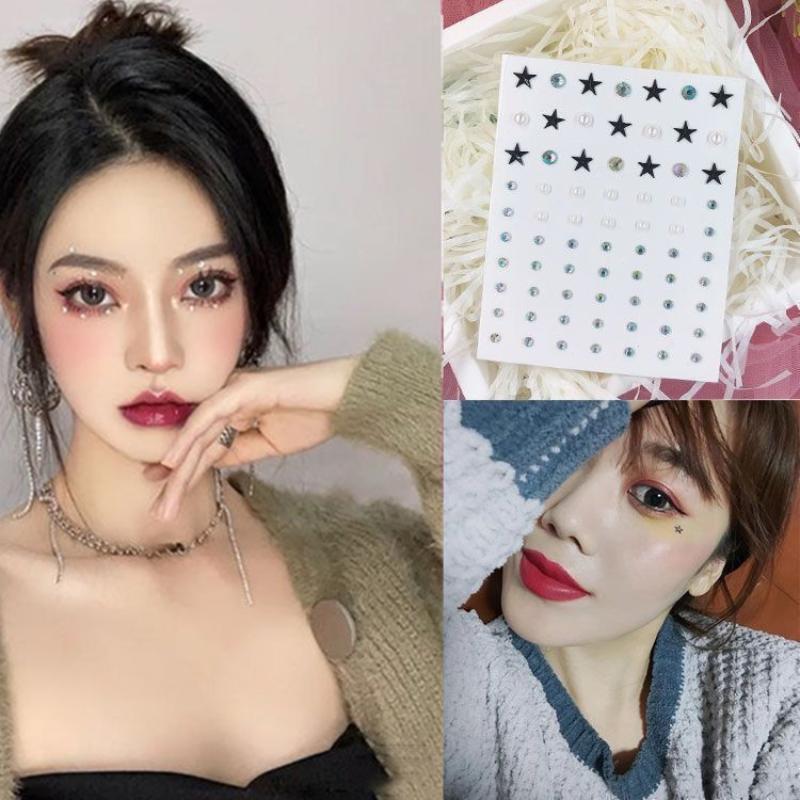 3D Eyes Face Makeup Temporary Tattoo Self Adhesive Beauty Colorful Pearl Jewels Stickers Festival Diy Body Art Decorations