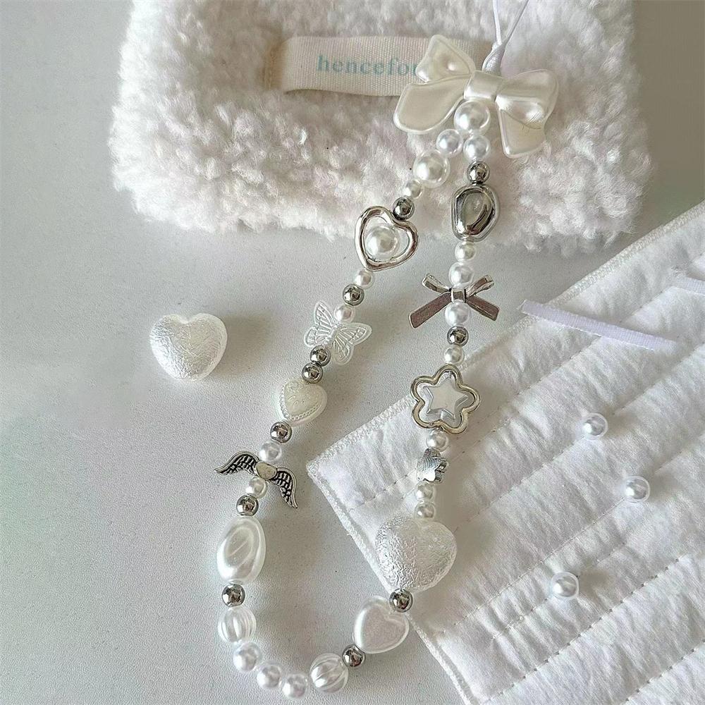 

Baroque Bowknot Flower Heart Bead Phone Strap Charm For iPhone Accessrioes Chain Lanyard Woman Girl Bag Pendant Jewelry Rope