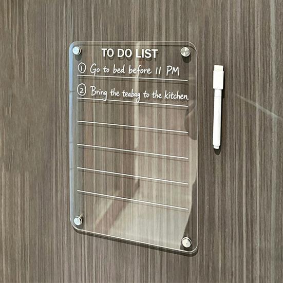 Reusable Acrylic Writing Board 12''x8'' Magnetic Planning Board, Clear Weekly Meal Planner, Refrigerator Calendar Dry Erase Noteboard with Marker for