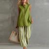 Sleeveless Button Front Blouse and Wide Leg Striped Pants Two Piece Set for Women Casual Loose Fit Summer Outfit