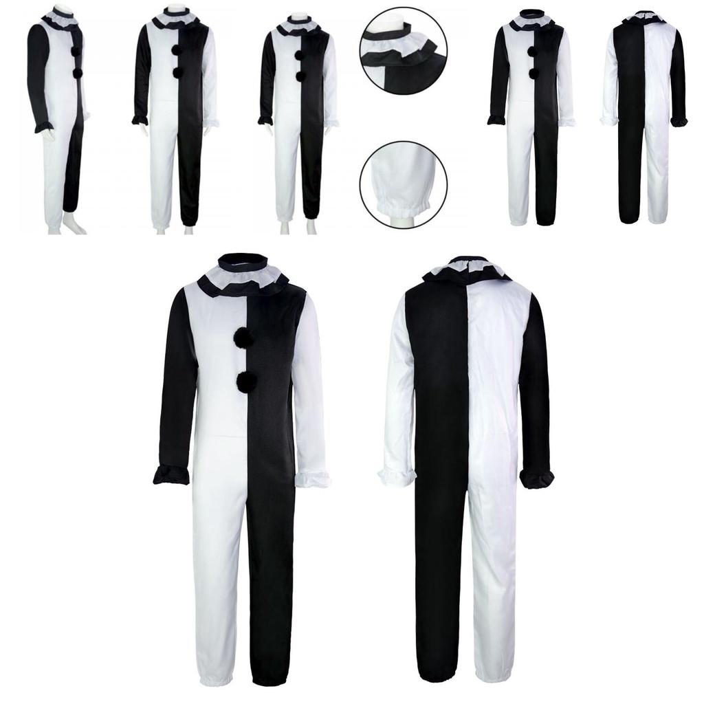 Strašidelný kostým klauna Terrifier na Halloween pro dospělé Vysoce kvalitní černo-bílá kombinéza