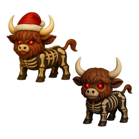 Halloween Highland Cow Figurine Spooky Skeleton Cow Statue Resin Calf Sculpture Tableop Ornament for Porch Lawn Home Kitchen Tiered Tray Decor