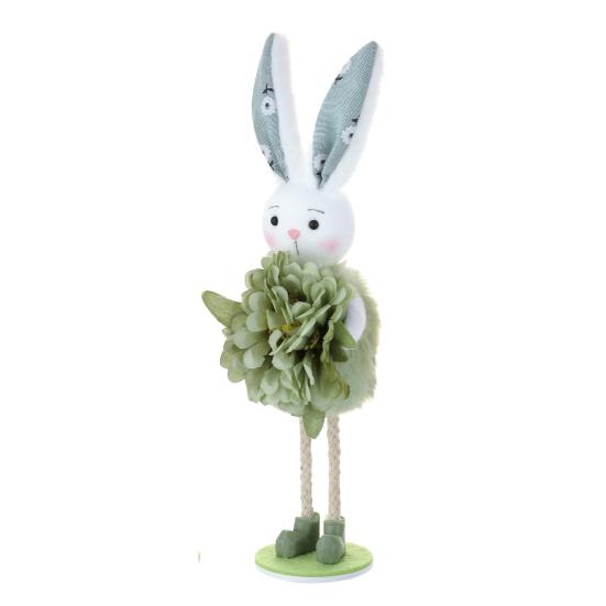 

Easter Standing Bunny Doll Cute Fabric Rabbit Figurine with Artificial Flower for Spring Home Shelf Table Decor зелений
