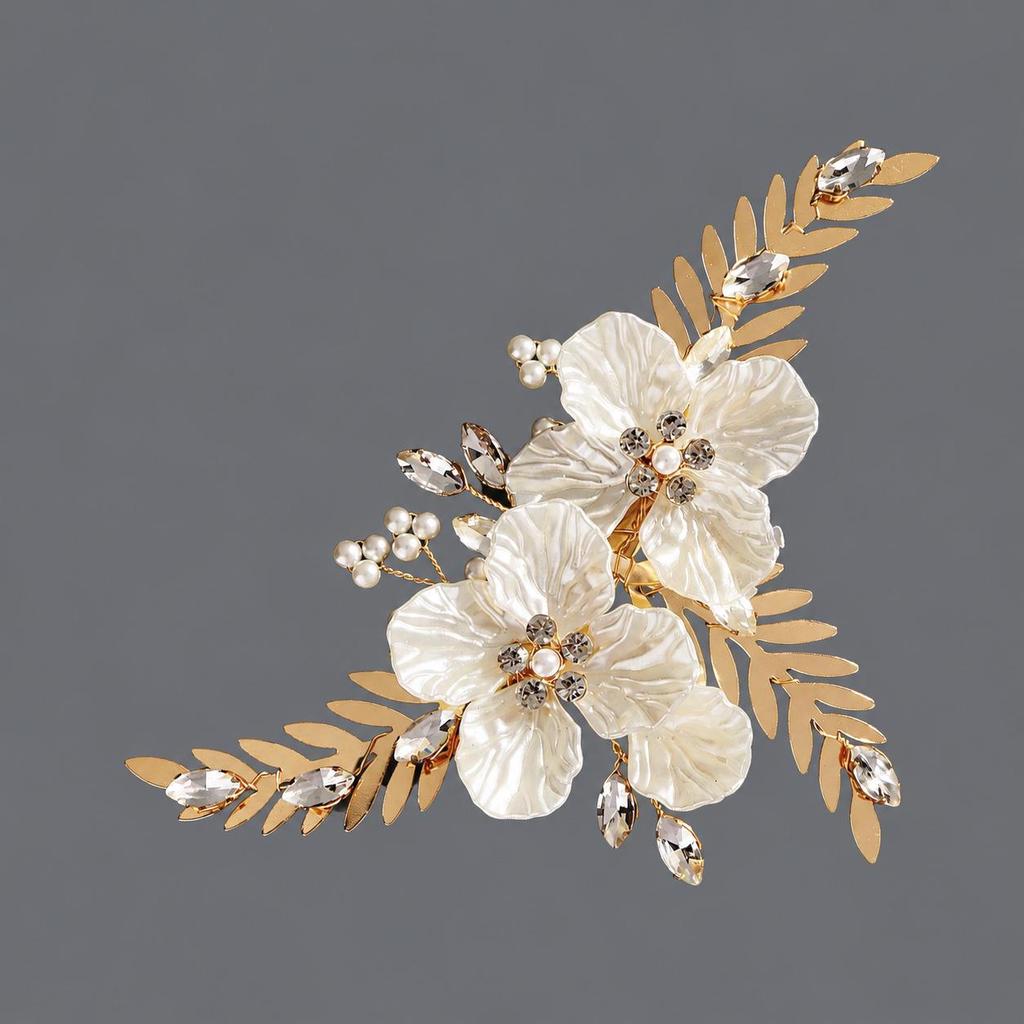 Handmade Flower Hair Clip with Alloy, Pearl and Drip Oil - Bridal Wedding Headwear Accessory