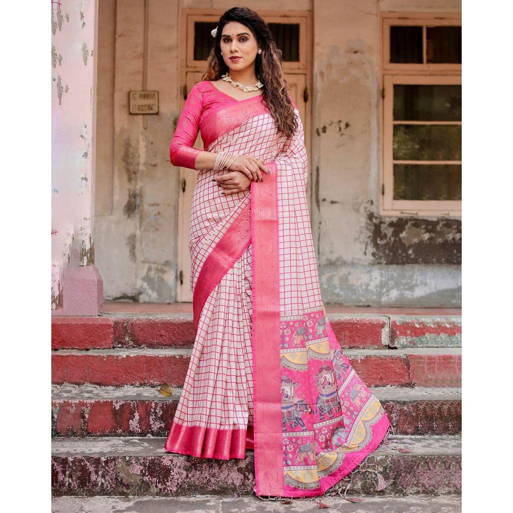 Pure Silk Digital Printed Saree, Exuding Regal Charm With Its Rich Pallu And Intricate Brocade Blouse