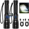 2Pack Rechargeable Flashlights High Lumens, Flash Light for Home | 700lm Super Bright with Digital, 5Mode Adjustable Tactical Design, Aluminum LED