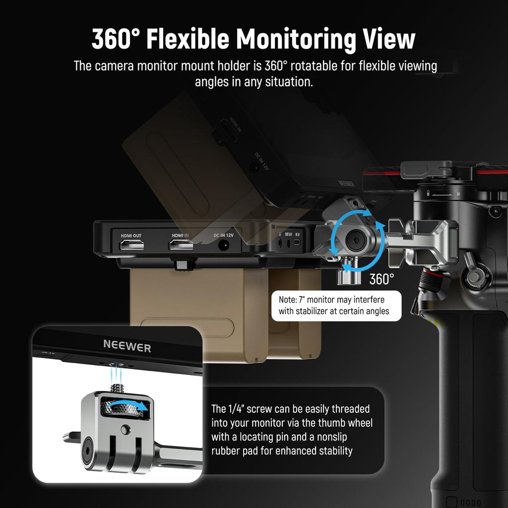 Neewer Camera Monitor Mount for RS NATO Cold and Screw Field Monitor Holder Compatible with RS4 RS RS 3 RS RSC and Gimbals, 360° Rotation, Clamp,