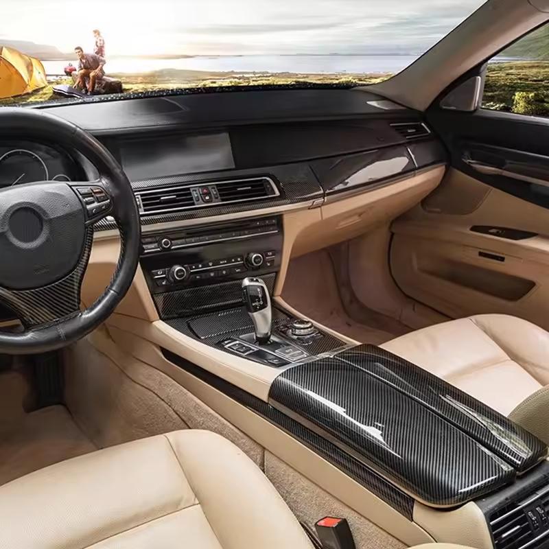 Carbon Fiber Car Center Console Lid Armrest Box Cover Trim Sticker For BMW 7 Series E65 E66 F01 F02 G11 Storage Box Accessories