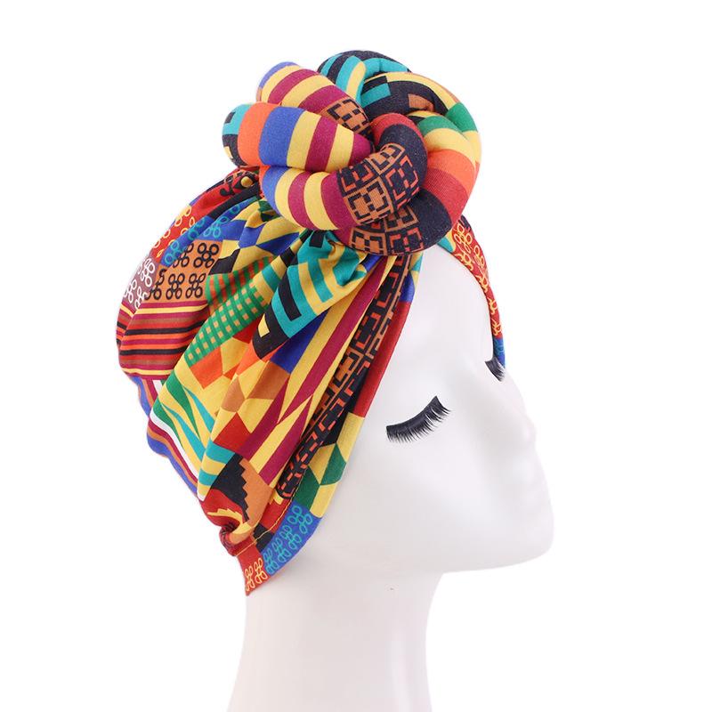 

African Print Turban for Women New Fashion Pre-Made Top Knot Head Wraps Flower Stretch Hijab Ladies Party Wedding Headdress