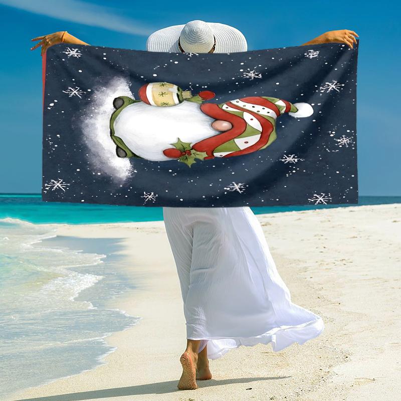 1Pc Christmas Gnome Snow Beach Towel Microfiber Beach Towel Thin Absorbent For Beach Swimming Yoga Bath Sports