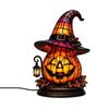 Resin Tabletop Figurine Halloween Pumpkin Witch Hat LED Night Light Warm Glow Smiling Face Fall Seasonal Decor