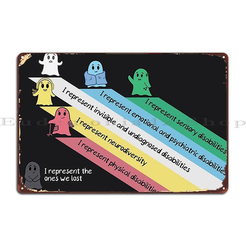 

Disability Pride Flag With Ghosts And Text Metal Plaque Wall Decor Living Room Bar Designs Cinema Tin Sign Poster 20x30cm（7.8x11.8inch）