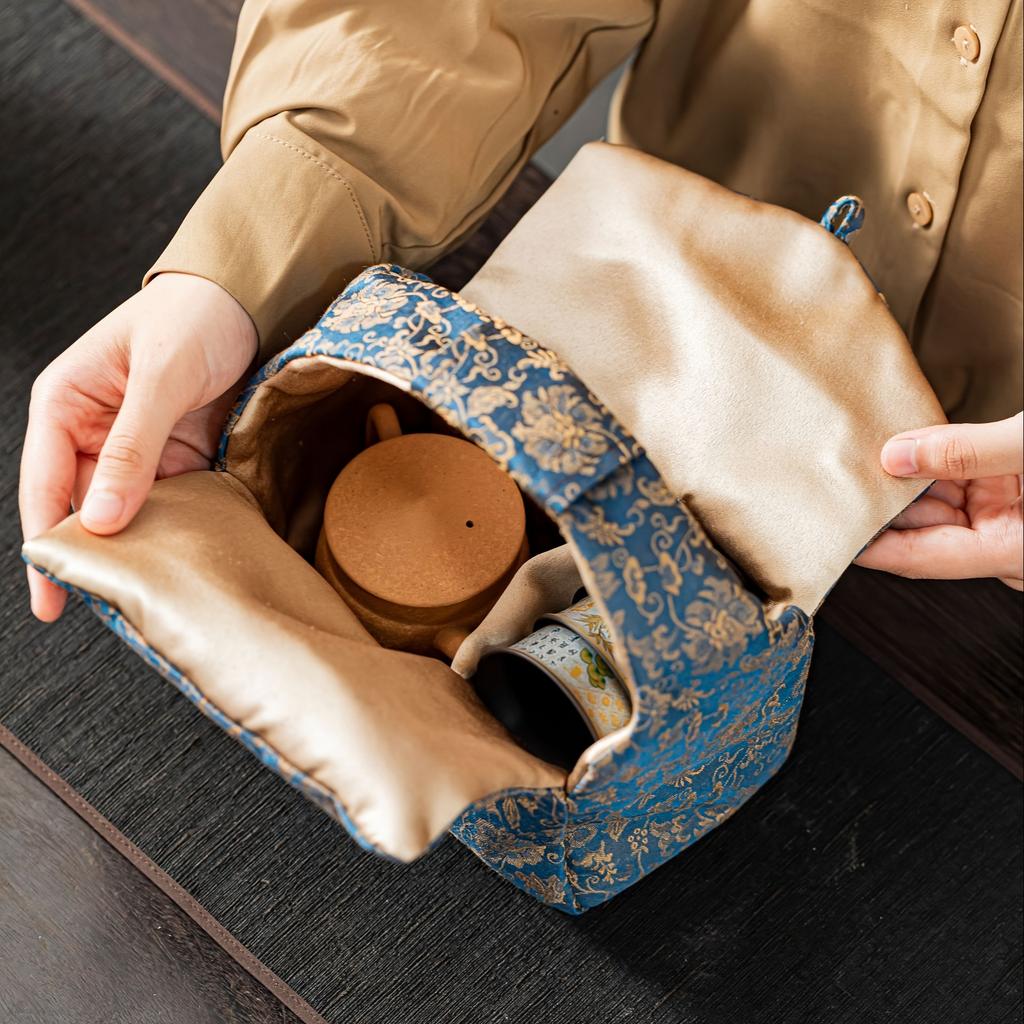 Tea Set Storage Bag Satin Brocade Handbag Zen Classical High-end Party Business Gift Packaging