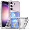 Transparent Flip Phone Case For Samsung Galaxy S24 Ultra S23 Plus + Crystal Clear Card Slot Holder Bracket Shockproof  Cover