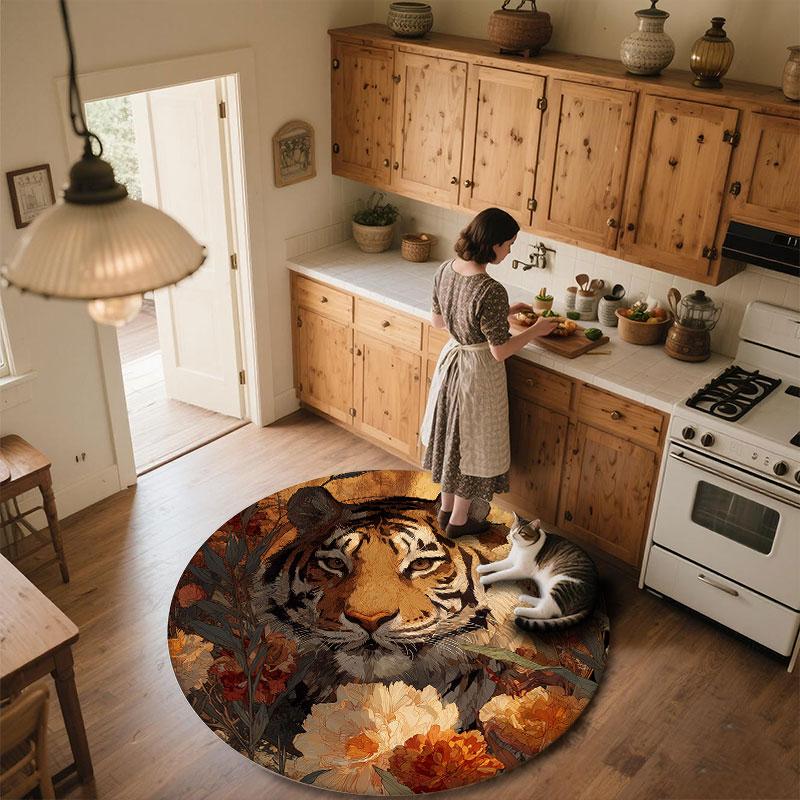 Tiger pattern round rug,Carpet Rug for Living Room Bedroom Playroom ,Non-slip Floor Mat,Holiday Gifts and Birthday Gifts.