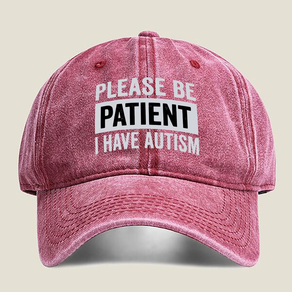 

“Please Be Patient” Autism Awareness Fashion Washed Baseball Cap Hat Outdoor Activities One Size красный