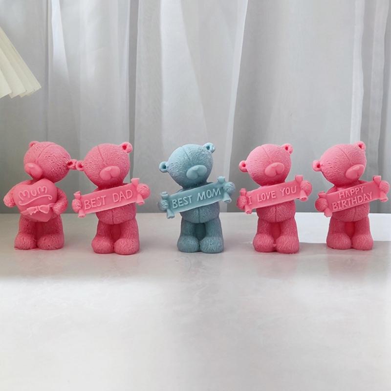 3D Slogan Bear Shaped Candle Silicone Mold for DIY Hand-made Candle Ornaments Mould Handicrafts Making Tool Baking Mold