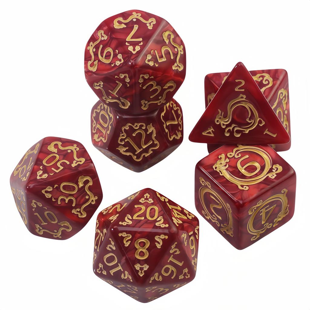 7pcs Polyhedral Dice Set Marble Effect with Dargon Pattern for DND RPG Entertainment Tabletop Games