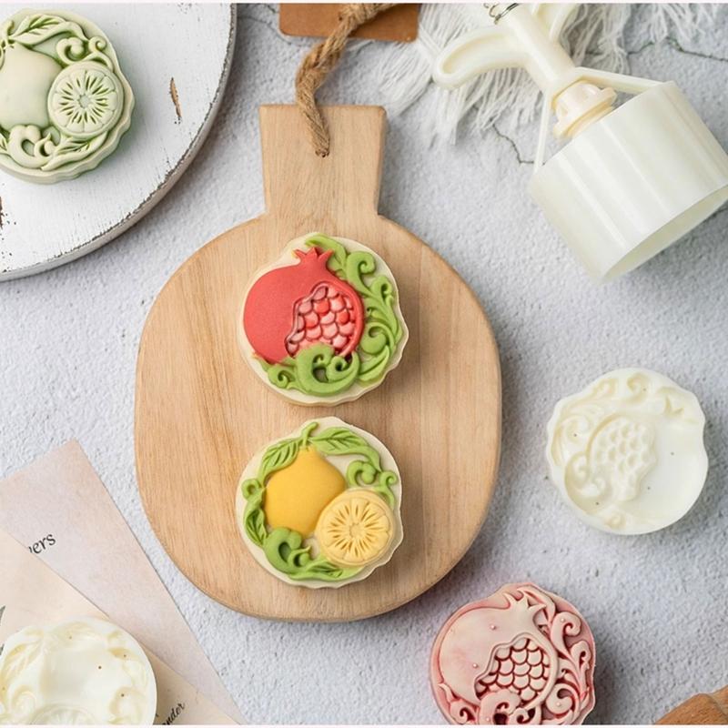 Pomelo and Pomegranate Pattern Mooncakes Press Delicate Embossing Mooncakes Molds Treat Stamps for Baking Lover