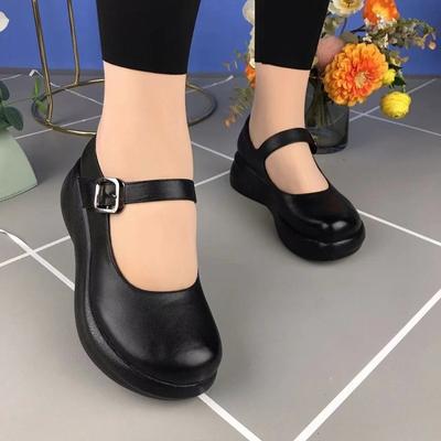 Retro lässige Lederschuhe Muffin-Plateau Frühling neu Mary Jane flacher Ausschnitt Einzel-Schuhe runde Kappe Schuhe