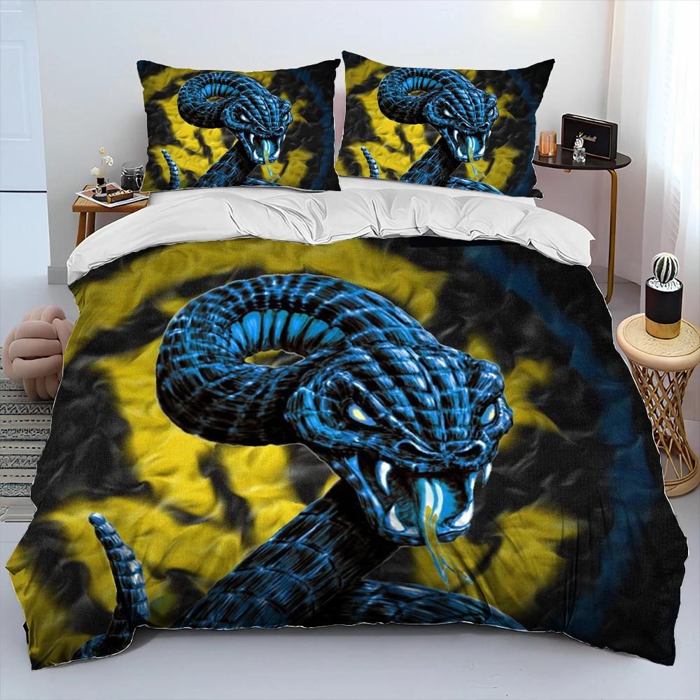 Snake Duvet Cover Set Serpent Comforter Bedding with 2 Pillowcases Comfortable and Breathable Scary Animals Style Quilt Covers