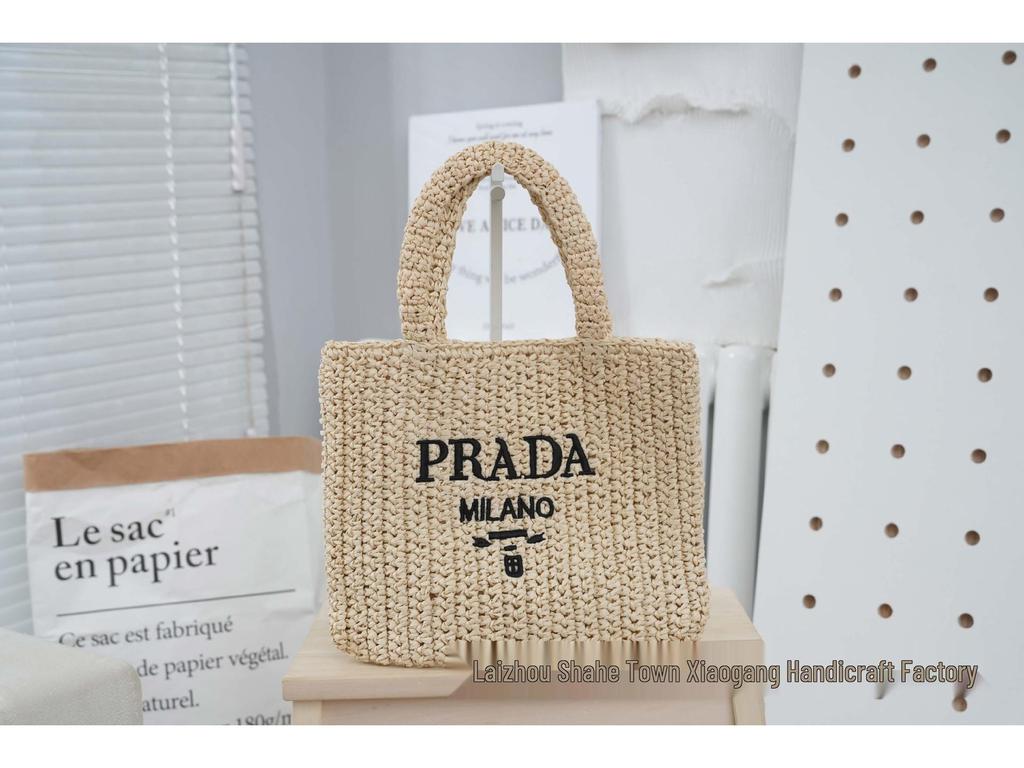 Striped Handmade Straw Tote with Letter Embroidery - Casual Beach Travel Bag