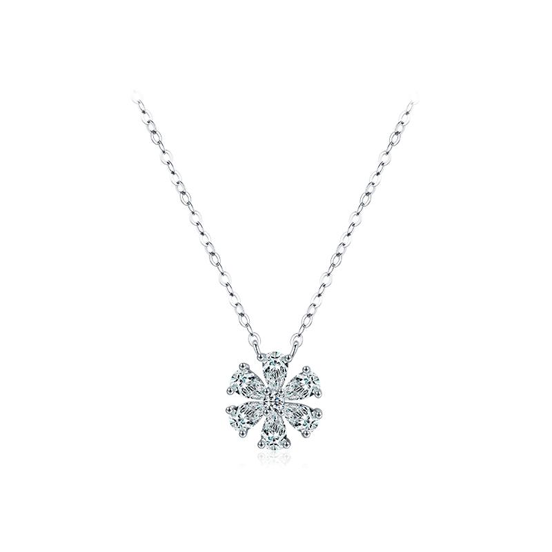 

925 Sterling Silver Sparkling Lucky Flower Pendant Necklace for Women Luxury Drop Zirconia Female Wedding Fine Jewelry