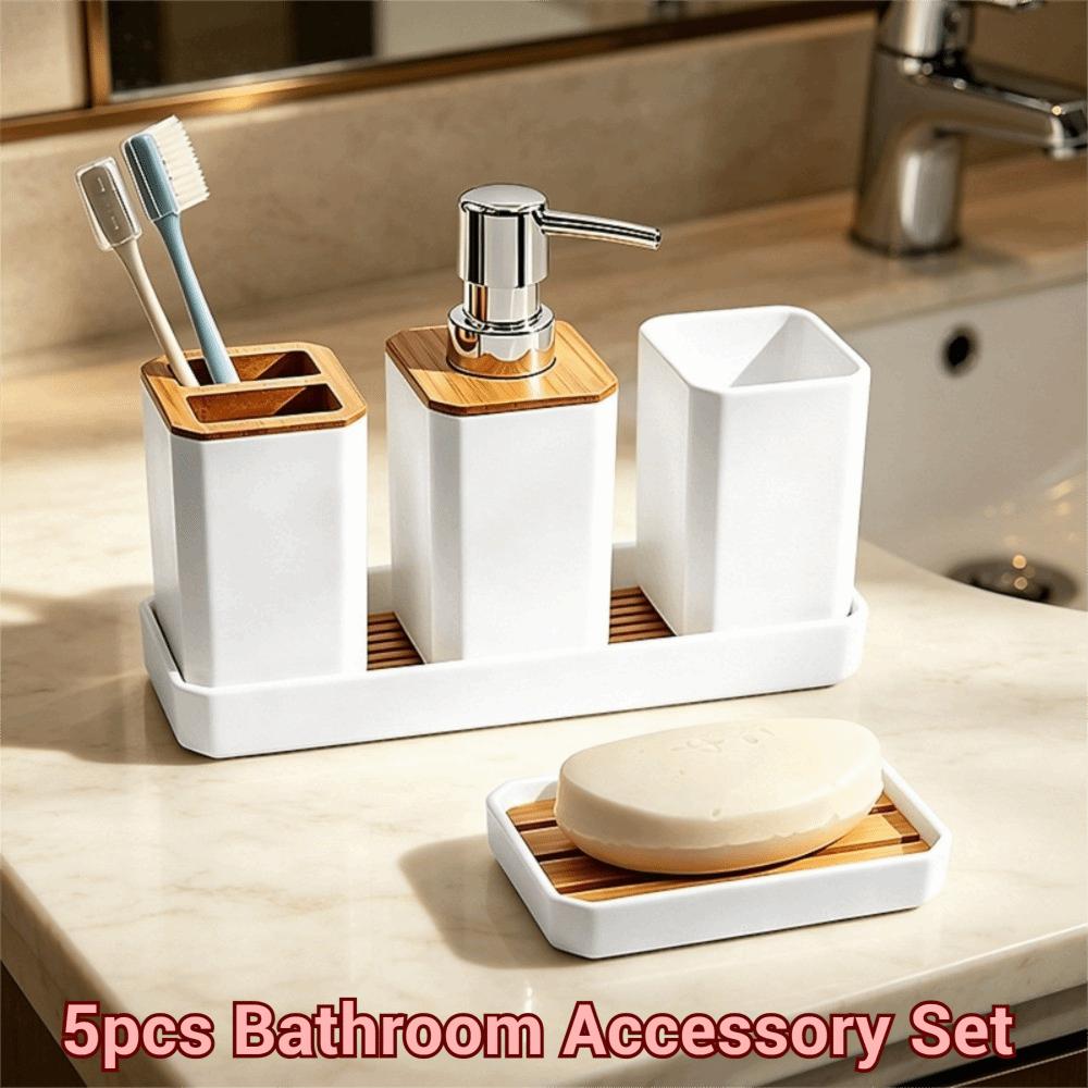5pcs/set Non Slip Countertop Hands Soap Bottle Toothbrush Holder Bathroom Organizer Set  for Hotel