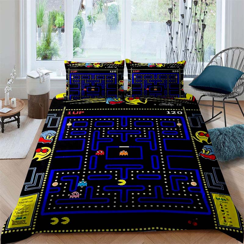 The Pac-Man Children's Educational Play Print Bedding Set—which Includes a Duvet Cover and Two Pillowcases—is the Perfect Holida