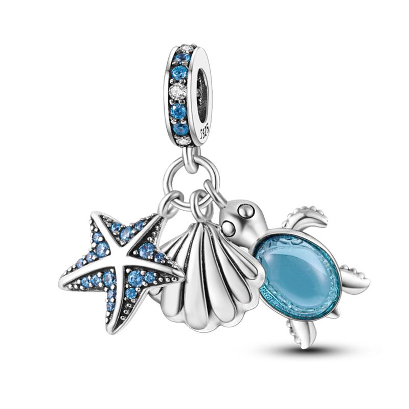 Copper Jellyfish Dolphin Turtle Starfish Shell Luminous Ocean Series Charms Beads Fit 3Mm Original Bracelets Diy Jewelry