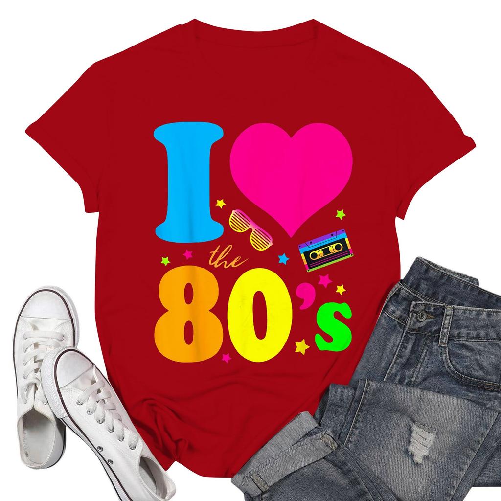 Women's Fashion Casual Days Of School Printed Short Sleeve Round Neck Pullover Tops