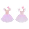 Girls Princess Tutu Dress with Flying Sleeves & Lace Flower Decor, Adjustable Spaghetti Straps, Mesh Skirt + Headdress for Dance Party