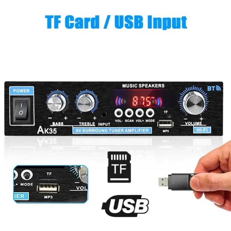 2025 New HiFi Digital AK35 Bluetooth Amplifiers MP3 Channel 2.0 Sound AMP Support 110V-240V for Home Car FM USB Remote Control