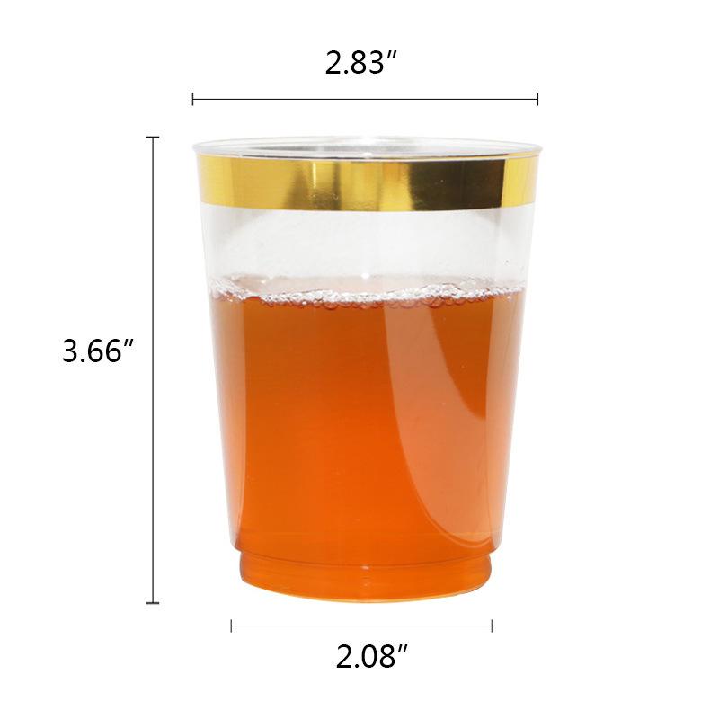 

50 Pack Gold Rimmed Plastic Cups 10 oz Clear Tumblers Fancy Disposable Hard Plastic Cups with Gold Rim for Wedding Elegant Party 50pcs