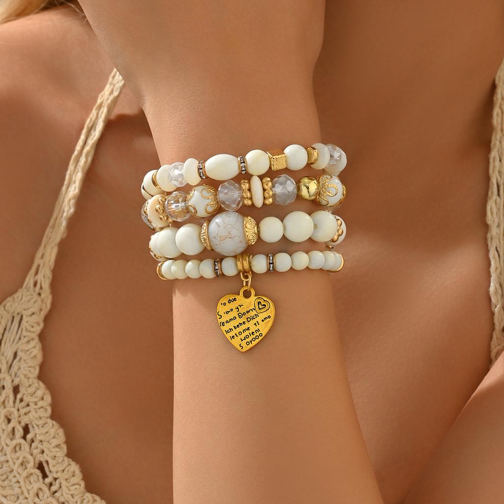 Fashion Color Bohemian Ethnic Style Pendant Multi-Layer Elastic Premium Bracelet Women