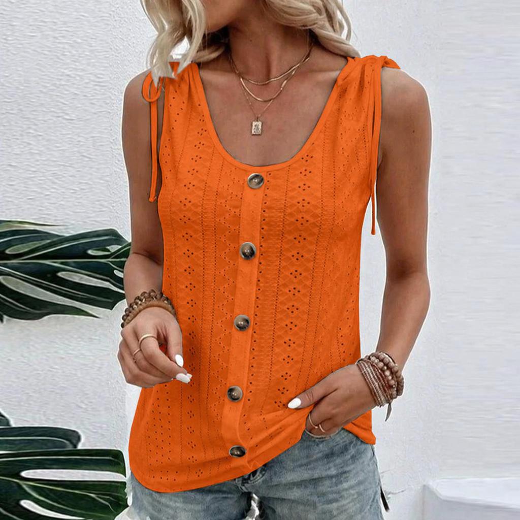Tank Top For Women Summer Outfits V Neck T Shirts Trendy Eyelet Sleeveless Basic Beach Vacation Clothes