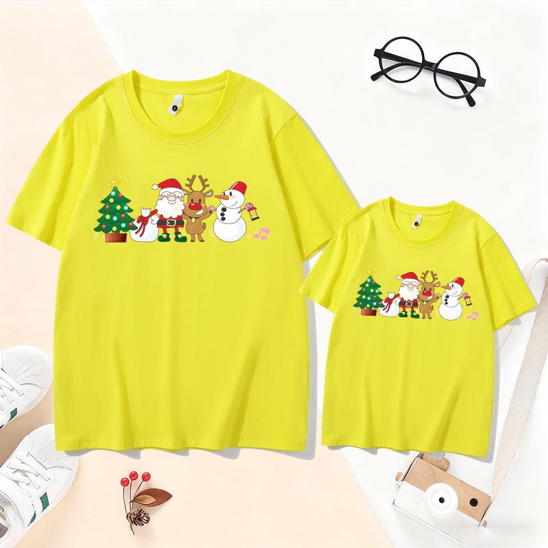 Family Christmas Reindeer T-Shirt Set: New Year Parent-Child Santa Claus Outfit for 3-4 Members, Mother-Daughter Short Sleeve.