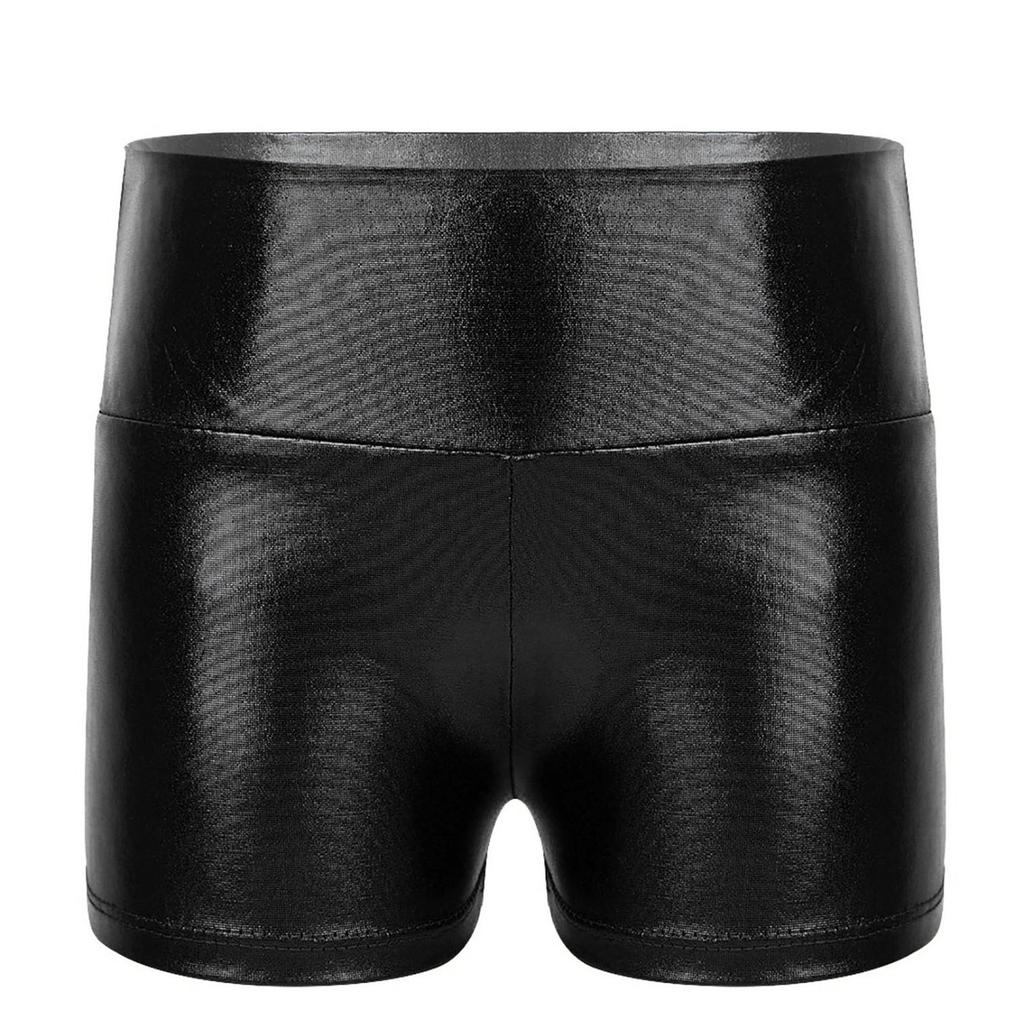 Solid Color Kids Girls Sports Gymnastic Active Wear Metallic Shiny High Waist Dance Shorts