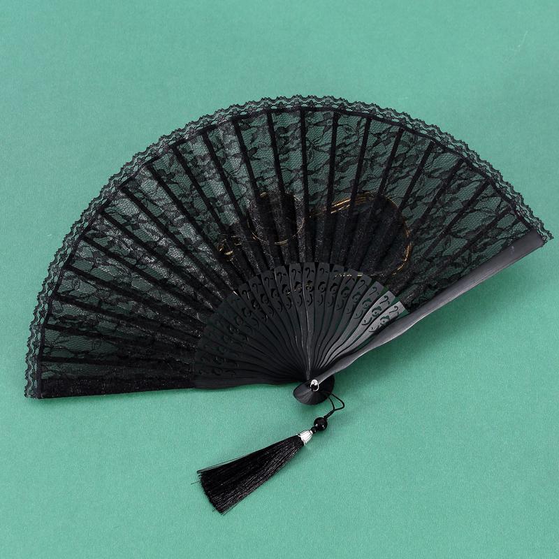 Classic Black Lace Cheongsam Folding Fan - Portable Chinese Style Summer Dance Fan for Ladies